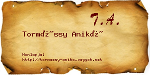 Tormássy Anikó névjegykártya